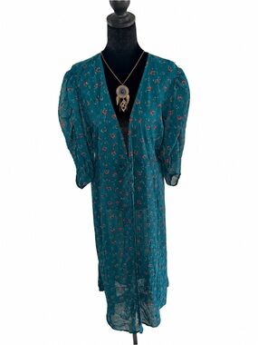 torrid Teal Floral Kimono Dress with Coral Accents